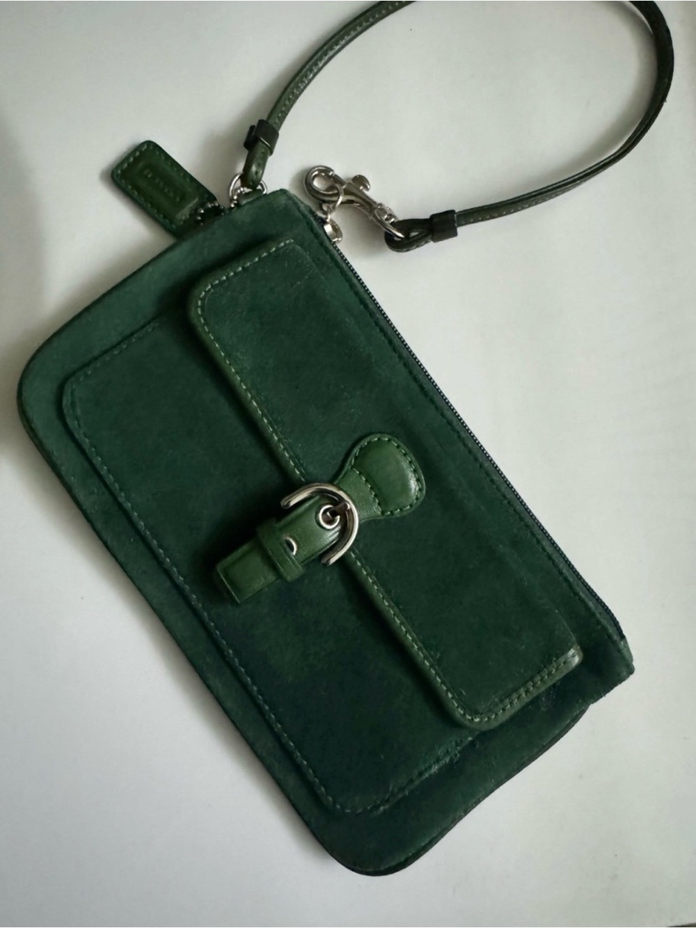 Coach Soho Emerald Green Suede Wristlet Clutch - Picture 2 of 4